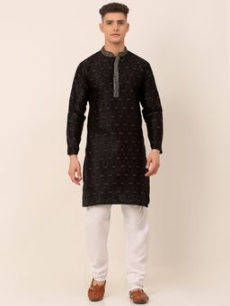 Jompers - Men Black Embroidered Kurta with Churidar