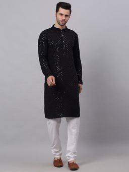 Jompers - Men Black Embroidered-Sequined Kurta with Churidar