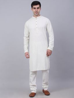 Jompers - Men White Embroidered-Sequined Kurta with Churidar