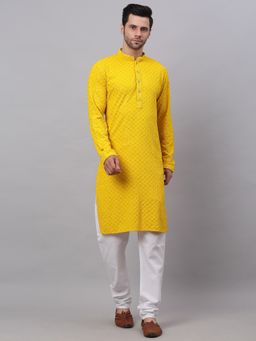 Jompers - Men Yellow Embroidered-Sequined Kurta with Churidar