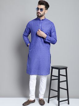 Jompers - Men Blue Textured Pure Cotton Kurta with Churidar