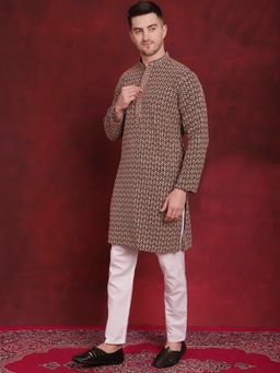 Jompers - Men Brown Embroidered and Sequined Kurta with Pyjama