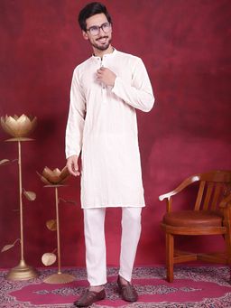 Jompers - Men White Embroidered Sequined Kurta with Pyjama