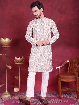 Jompers - Men Mauve Chikankari Embroidered Kurta with Pyjama