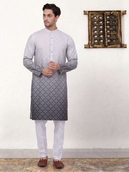 Jompers - Men Grey Ombre Printed Sequined Kurta with Pyjama