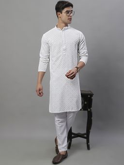 Jompers - Men White Embroidered and Sequined Kurta with Pyjama