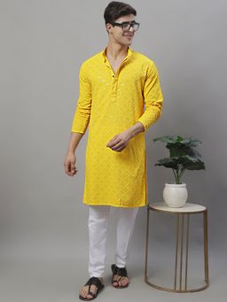 Jompers - Men Yellow Embroidered and Sequined Kurta with Pyjama