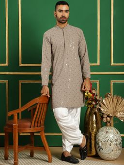 Jompers - Men Grey Embroidered Sequined Kurta with Salwar