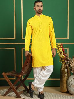 Jompers - Men Yellow Embroidered Sequined Kurta with Salwar