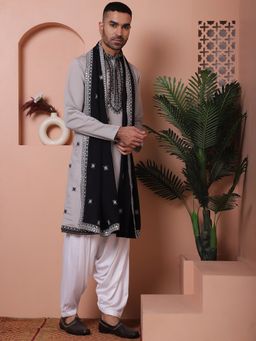Jompers - Men Grey Embroidered Kurta with Salwar and Dupatta