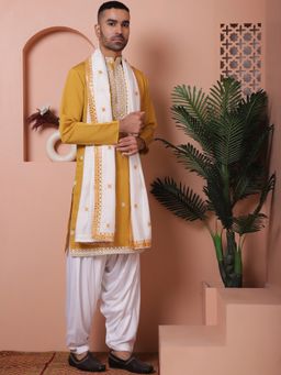 Jompers - Men Mustard Embroidered Kurta with Salwar and Dupatta