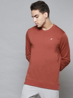 Alcis - Men Rust Orange Solid Round Neck Sweatshirt