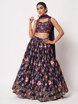 Odette - Elegant Navy Blue Art Silk Semi-stitched Lehenga Choli