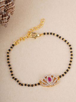 Voylla - American Diamond CZ Golden Brass Black Beaded Mangalsutra Bracelet