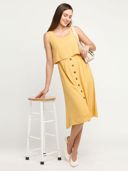 Zink London - Women's Yellow Solid Midi Dress