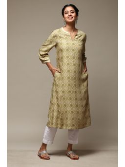 Biba - Green Rayon Straight Printed Kurta