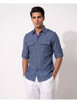 PRATEEK MUNJAL - Royal Blue Linen Shacket