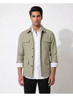 PRATEEK MUNJAL - Mint Green Linen Bomber Jacket