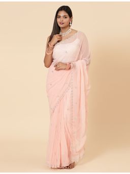 Vervee Couture - Evara Pink Georgette Embellished Handwork Bugle Beads Saree with Unstitched Blouse