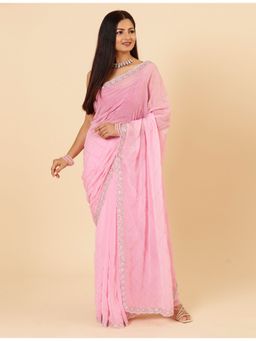 Vervee Couture - Inara Pastel Pink Embellished Bugle Beads Handwork Saree with Unstitched Blouse