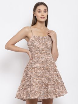 Ayrolane - Brown Printed Printed Strappy Tierred Dress