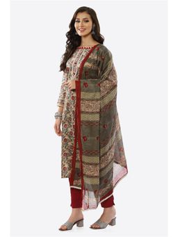 Biba - Red Cotton Printed Dress Material (Set of 3)