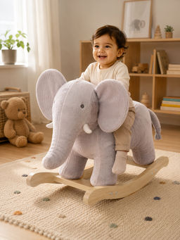 Mi Arcus - Plush Elephant Grey Wooden Rocking Toy (1-5 Years)