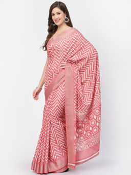 KISHORI - Women's Modal Cotton Zig Zag Printed Saree with Unstitched Blouse