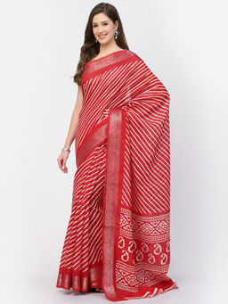 KISHORI - Women's Modal Cotton Striped Printed Saree with Unstitched Blouse
