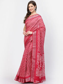 KISHORI - Women's Modal Cotton Striped Printed Saree with Unstitched Blouse