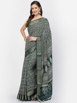 KISHORI - Women's Modal Cotton Floral Printed Saree with Unstitched Blouse