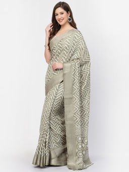 KISHORI - Women's Modal Cotton Zig Zag Printed Saree with Unstitched Blouse