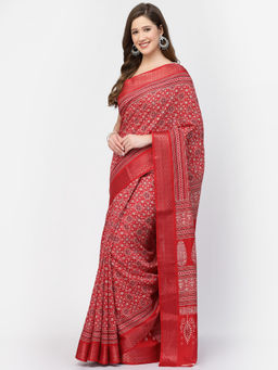 KISHORI - Women's Modal Cotton Floral Printed Saree with Unstitched Blouse