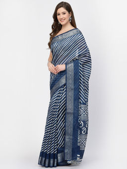 KISHORI - Women's Modal Cotton Striped Printed Saree with Unstitched Blouse