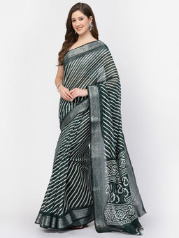 KISHORI - Women's Modal Cotton Striped Printed Saree with Unstitched Blouse