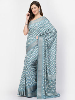 KISHORI - Women's Modal Cotton Zig Zag Printed Saree with Unstitched Blouse