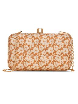 Zouk - Women Floral Printed Jute Handcrafted Mustard Clutch