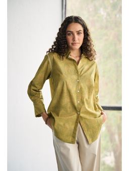 CINCIN Fashion - Olive Printed Poplin Basic Shirt