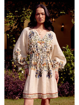 Calling June - Linear Linen Printed Dress