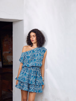 Calling June - Baby Blue Eyes One-Shoulder Mini Dress