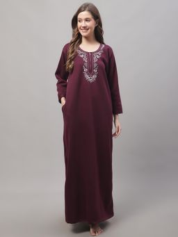 Secret Wish - Women's Purple Woolen Nighty For Winter