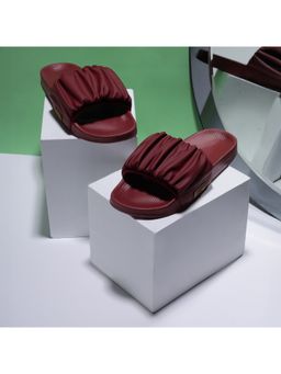 Chupps - Women'S Ruffle Maroon Sliders
