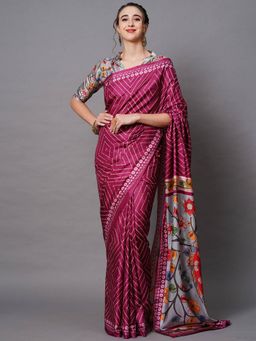 Odette - Magenta Festive Dole Silk Printed Saree with Unstitched Blouse