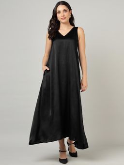 Sands of India - Women'S Black Party Maxi Satin Dress