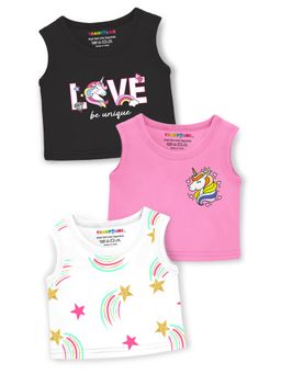 Trampoline - Girls Unicorn and Rainbow Printed Sleeveless Crop Top (Pack Of 3)