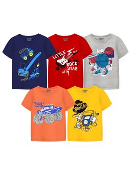 Trampoline - Multi-Colour Boys My Music and Rock Star Printed T-Shirt (Pack Of 5)