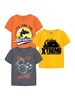 Trampoline - Multi-Colour Boys Cool Prints Cotton Blend T-Shirt (Pack Of 3)