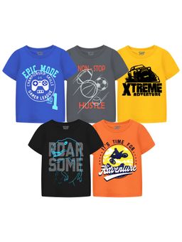 Trampoline - Boys Cool Graphic Prints Cotton Blend T-Shirt (Pack Of 5)
