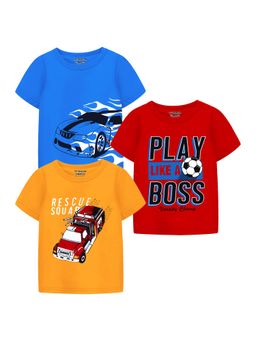 Trampoline - Boys Playful Car Design Graphics Cotton Blend T-Shirt (Pack Of 3)