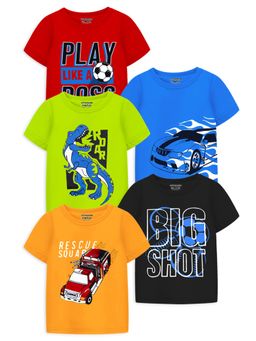 Trampoline - Boys Graphic Prints Cotton Blend All-Day Comfort T-Shirt (Pack Of 5)